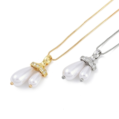 Стойка покрытие латунь микропаве прозрачный кубический цирконий каплевидный кулон коробка цепочка ожерелья, с abs имитационными жемчужными бусинами , без кадмия и без свинца, долговечный