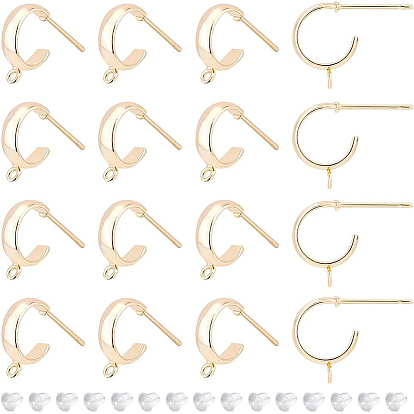 16 шт. латунные серьги-гвоздики, фурнитура для сережек полукольцо с вертикальными петлями, без никеля , с 40 пластиковыми ушными гайками