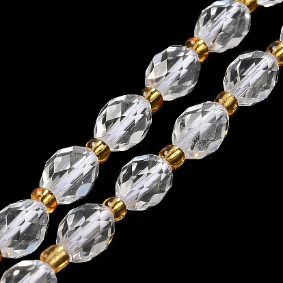 Natural Quartz Crystal Beads Strands, Rock Crystal Beads, with Seed Beads, Faceted, Oval