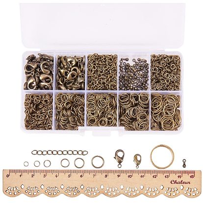 PandaHall Elite Jewelry Finding Sets, with Iron Jump Rings, Brass Lobster Claw Clasps, Alloy End Piece, Iron Ends with Chains and Brass Assistant Buckling Ring