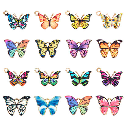 64 шт 16 стили подвески из легкого сплава с эмалью, без кадмия, без никеля и без свинца, очарование бабочки