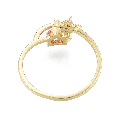 Открытое кольцо-манжета с жемчужно-розовым цирконием в форме сердца и звезды, украшения из латуни для женщин
