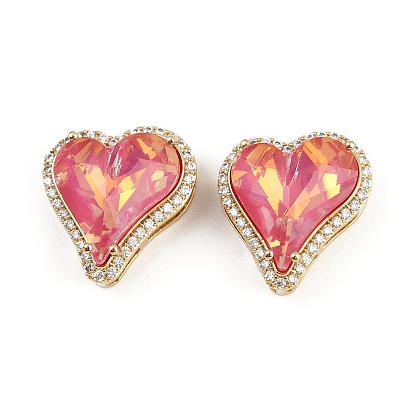 Кулоны из латуни с прозрачным фианитом, сердце прелести, со стеклом, стойки покрытие, реальный 18 k позолоченный, без свинца и без кадмия, долговечный