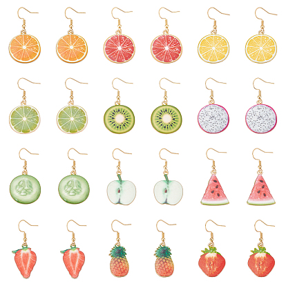12пара 304 серьги-подвески из нержавеющей стали, фрукты, с подвесками из эмали и сплава 