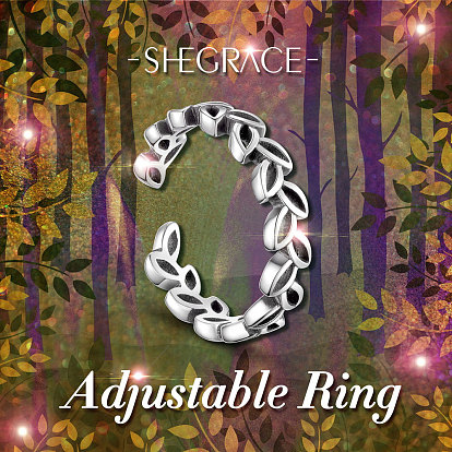 SHEGRACE Adjustable 925 Thailand Sterling Silver Cuff Rings, Open Rings, Leaf/Olive Branch