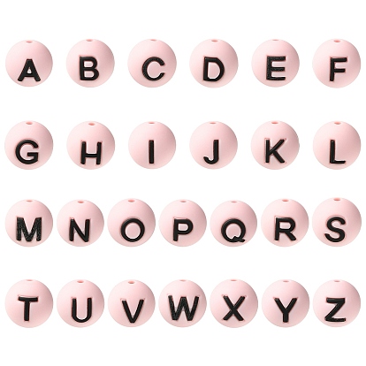 1 набор 26шт розовые круглые с буквами силиконовые бусины, фокусные бусы