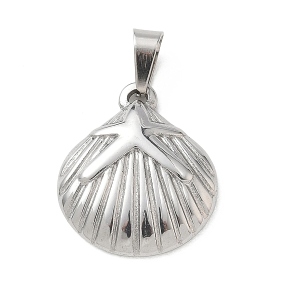 304 Stainless Steel Pendants, with 201  Stainless Steel Ice Pick Pinch Bails, Shell Shape Charms