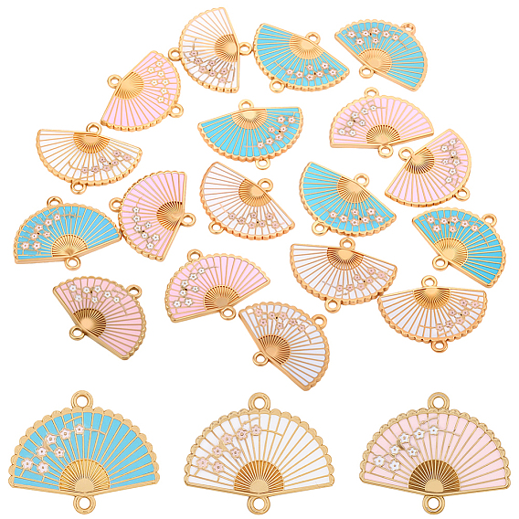 24шт 3 цвет сплава эмали звенья разъемы, золотые, веер с цветком