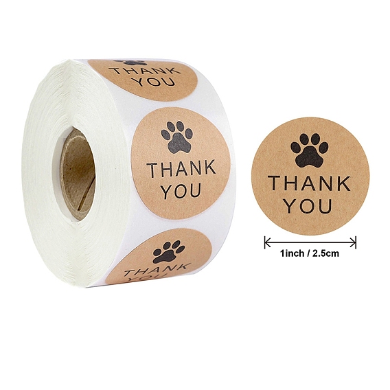 Paper Round Shape with Thank You Stickers, Adhesive Roll Sticker Labels, for Envelopes, for Embosser Stamp Sealing Certificate Stickers