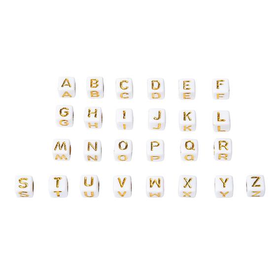 Beschichtung Acryl-Perlen, Metall umschlungen, horizontales Loch, Alphabet-Stil, Würfel