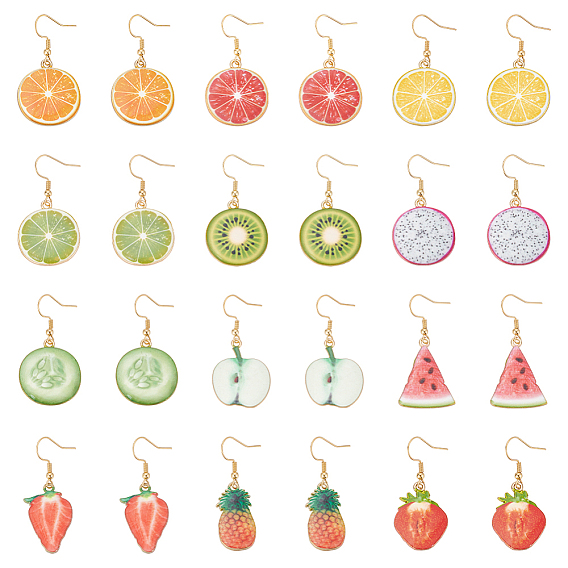 12пара 304 серьги-подвески из нержавеющей стали, фрукты, с подвесками из эмали и сплава 