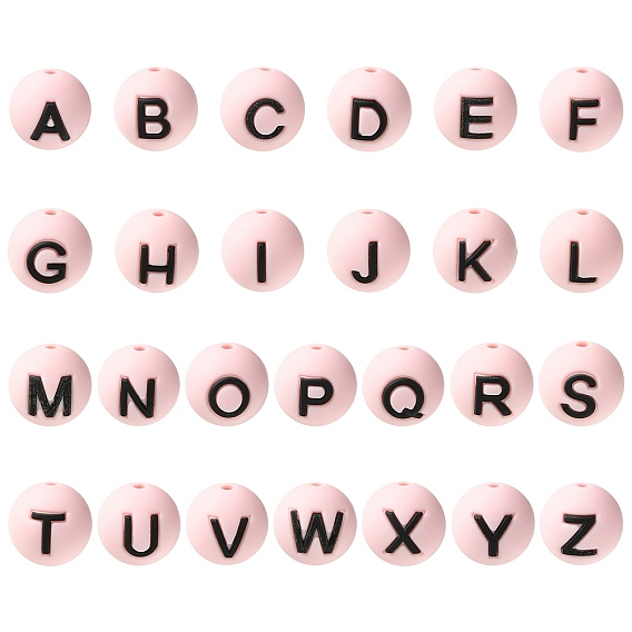 1 набор 26шт розовые круглые с буквами силиконовые бусины, фокусные бусы