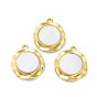 304 Stainless Steel Pave Natural White Shell Pendants, Flat Round Charms