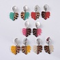 Ear Studs, with 304 Stainless Steel Findings, Brass Findings and Resin & Wood Pendants, Tropical Leaf Charms, Monstera Leaf