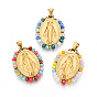 304 подвески из нержавеющей стали, овальные с рисунками " virgin mary", со стеклянными бусинами, ионное покрытие (ip), реальный 18 k позолоченный, граненые