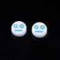 Opaque White Acrylic Beads, Craft Style, Flat Round with Expression