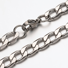 304 Stainless Steel Curb Chain Necklaces, with Lobster Claw Clasps, Faceted, 23.6 inch (600mm)
