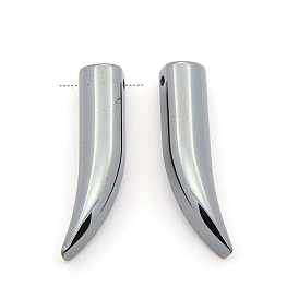 Non-magnetic Synthetic Hematite Pendants, Grade AA, Ivory/Tusk Shape, 32x7x7mm, Hole: 1.5mm