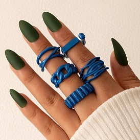 Blue Spray Painted Irregular Geometric Joint Ring Set (5 Pieces)