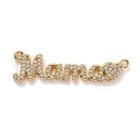 Mother's Day Theme Cubic Zirconia Links Connectors, with Real 18K Gold Plated Brass Findings, Long-Lasting Plated, Lead Free & Cadmium Free, Word