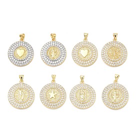 Латунные микро проложить кубического циркония подвески, плоские круглые прелести, без свинца и без кадмия, стойки покрытие, долговечный, реальный 18 k позолоченный