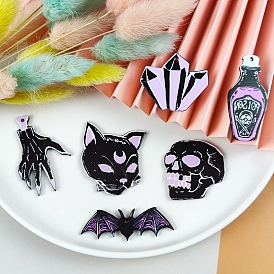 Opaque Halloween Acrylic Pendants, Bat/Skull/Cat/Quartz Cluster/Skeleton Hand Charms