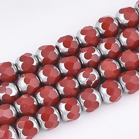 Electroplate Opaque Glass Beads Strands, Half Silver Plated, Faceted, Round