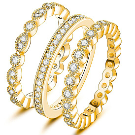 3 шт. 3 стили латунные микропаве прозрачные кубические циркониевые кольца для женщин