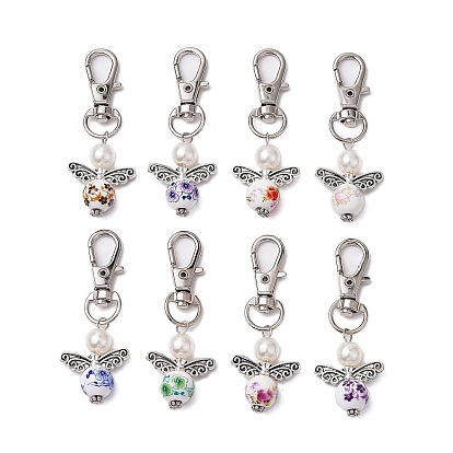 8pcs décoration pendentif ange de Thanksgiving en acrylique et porcelaine, fermoirs pivotants breloques pour ornements de sacs