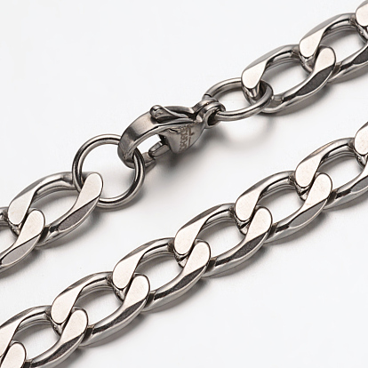 304 Stainless Steel Curb Chain Necklaces, with Lobster Claw Clasps, Faceted, 23.6 inch (600mm)