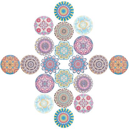 Printed Wooden Big Pendants, Dyed, Flat Round with Flower