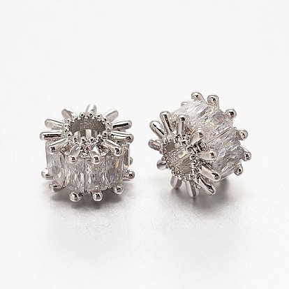 Латунные микро проложить класса AAA кубического циркония бусы, колонка, без кадмия, без никеля и без свинца, 9x7 мм, отверстие : 3 мм