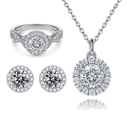 Chic Floral Sterling Silver Jewelry Set - Necklace, Ring & Earrings (S925)