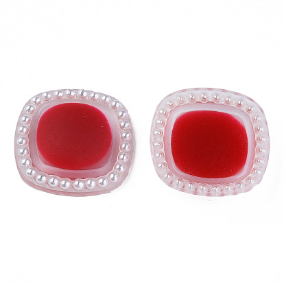 Acrylic Cabochons, with ABS Plastic Imitation Pearl Beads, Square