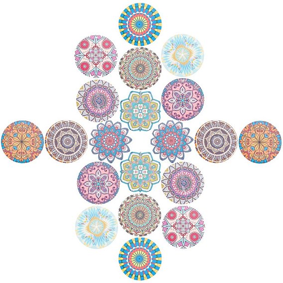 Printed Wooden Big Pendants, Dyed, Flat Round with Flower