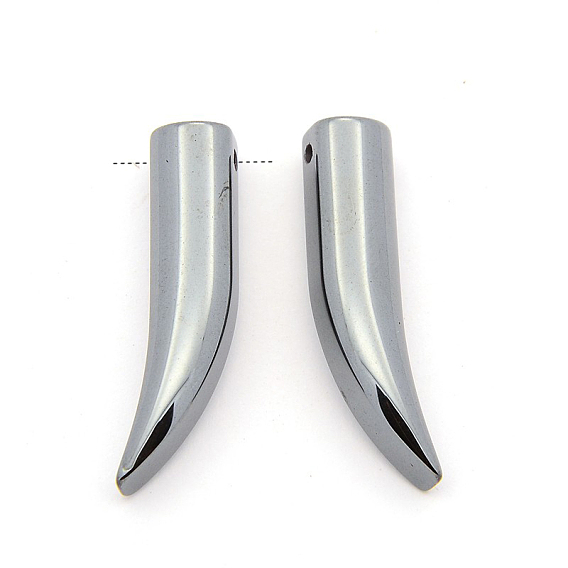 Non-magnetic Synthetic Hematite Pendants, Grade AA, Ivory/Tusk Shape, 32x7x7mm, Hole: 1.5mm