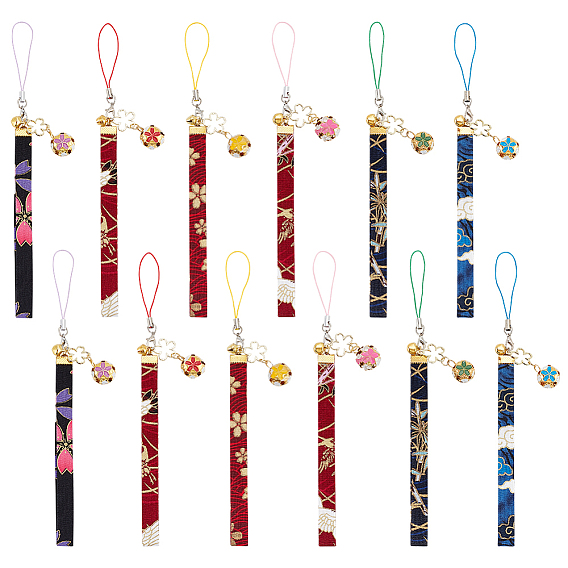 6шт японская эмаль цветок латунь сакура мобильные ремни, с полиэстеровым шнуром для украшения мобильного телефона