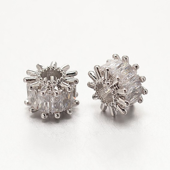 Латунные микро проложить класса AAA кубического циркония бусы, колонка, без кадмия, без никеля и без свинца, 9x7 мм, отверстие : 3 мм