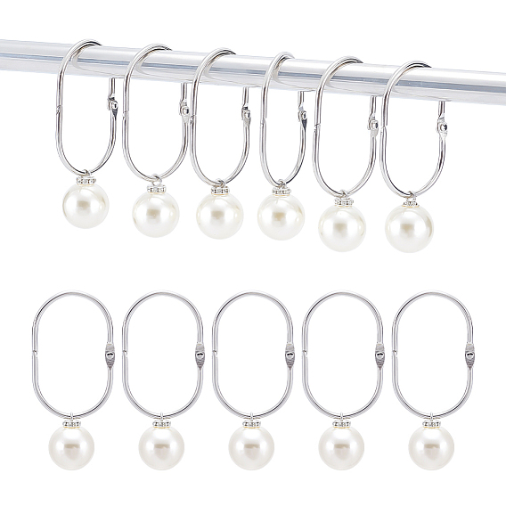 304 Кольца для душевой занавески из нержавеющей стали для ванной комнаты, легко скользящие ролики, металлические крючки для душа с подвесками из АБС-пластика с имитацией жемчуга