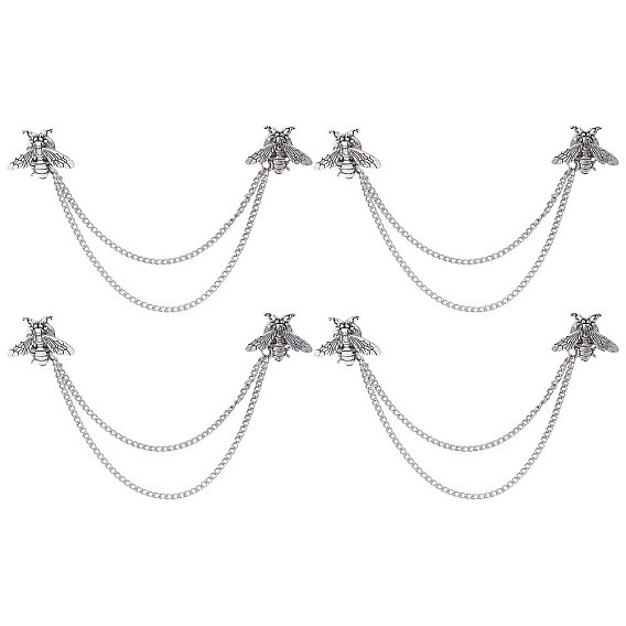 4 шт. брошь-цепочка в виде пчелы из сплава, значок для украшения воротника рубашки