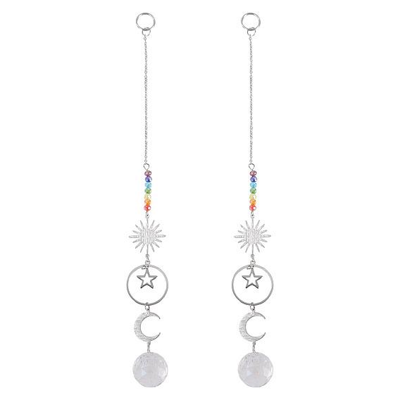 2шт. латунные подвесные украшения в виде солнца, луны и звезды, Стеклянные круглые солнечные лучи с кисточками для украшения сада на открытом воздухе