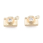 Brass Micro Pave Clear Cubic Zirconia Charms, Cadmium Free & Nickel Free & Lead Free, Camera