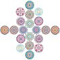 Printed Wooden Big Pendants, Dyed, Flat Round with Flower