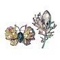 Броши из сплава бабочка/цветок со стразами, Радуга цветов