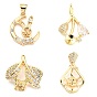 Brass Micro Cubic Zirconia Peg Bail Charms, for Baroque Pearl Making, Leaf/Flower/Rabbit