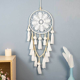 Iron & Wood & Cotton Woven Net/Web with Feather Pendant Decorations, Garden & Home Decoration
