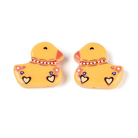 Печатные непрозрачные бусины из смолы, утка с узором в виде сердца и звезды