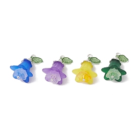 Acrylic Pendants, with Glass Beads, Alloy Flower Bead Caps, Flower