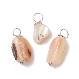 Natural Seashell Nuggets Charms, with Copper Wire Loops