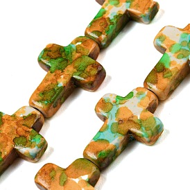 Brins de perles de turquoise synthétiques peintes par pulvérisation, croix